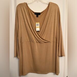 INC Gold Crossover Top, 3/4 Sleeves, Size 3X